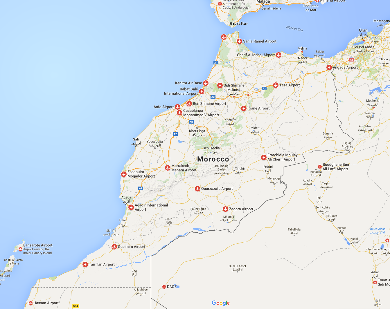 MOROCCO AIRPORTS MAP